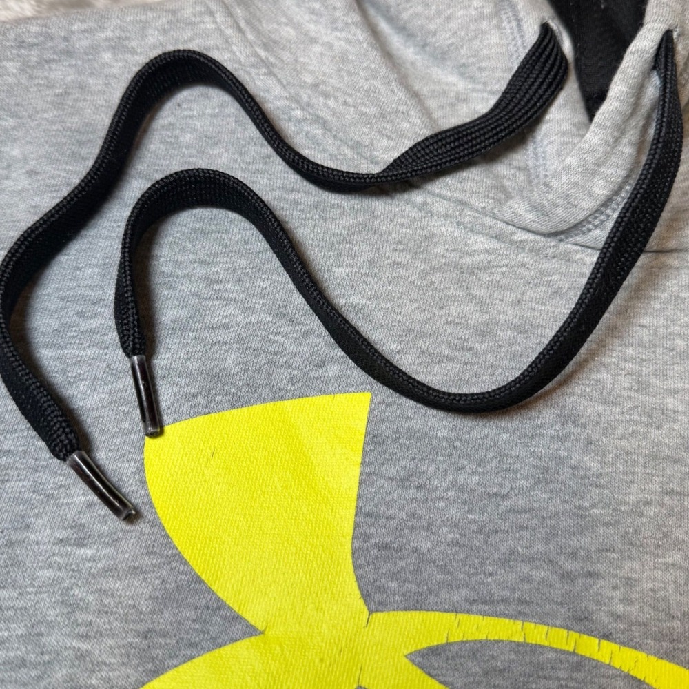 Under Armour Mens Size Large ColdGear Fitted Hoodie Gray Neon Yellow Logo Casual - Picture 6 of 10